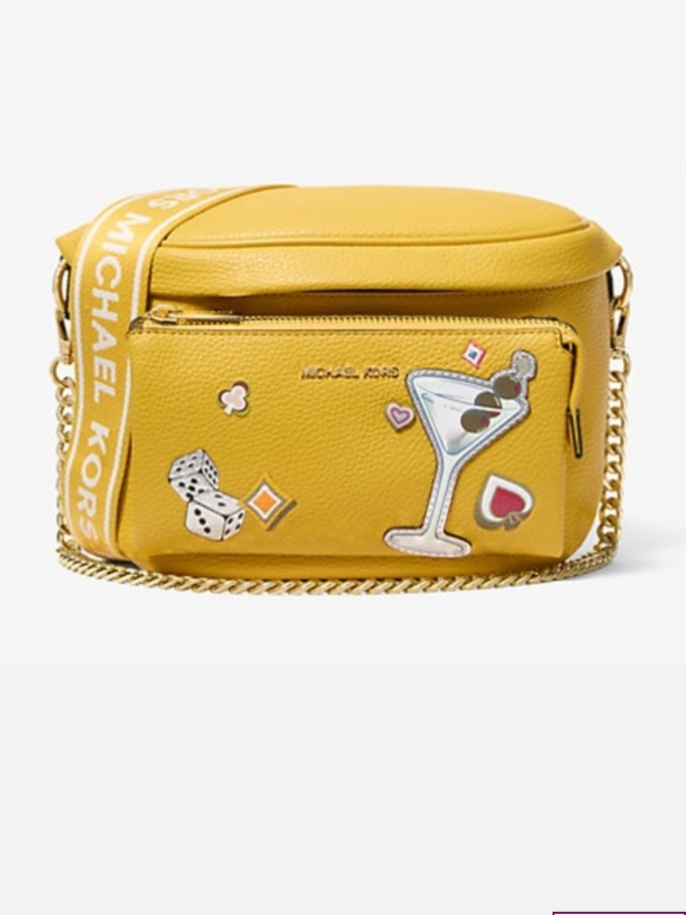 Michael Kors Yellow Slater Embellished Leather Crossbody with Stickers